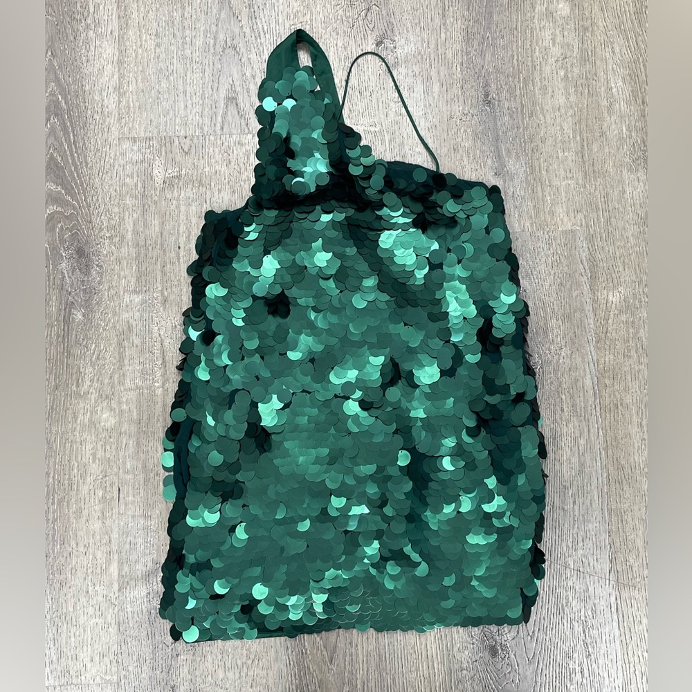Maeve Anthropologie One Shoulder Green Sequin Mini Dress - Picture 3 of 6